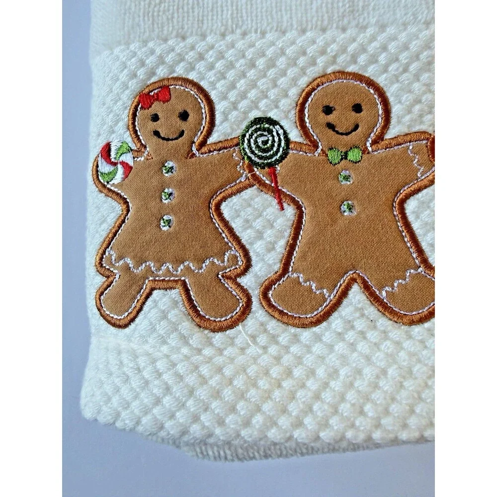 Cupcakes and Cashmere Christmas Gingerbread Hand Towels Holiday Set of 2 Ivory